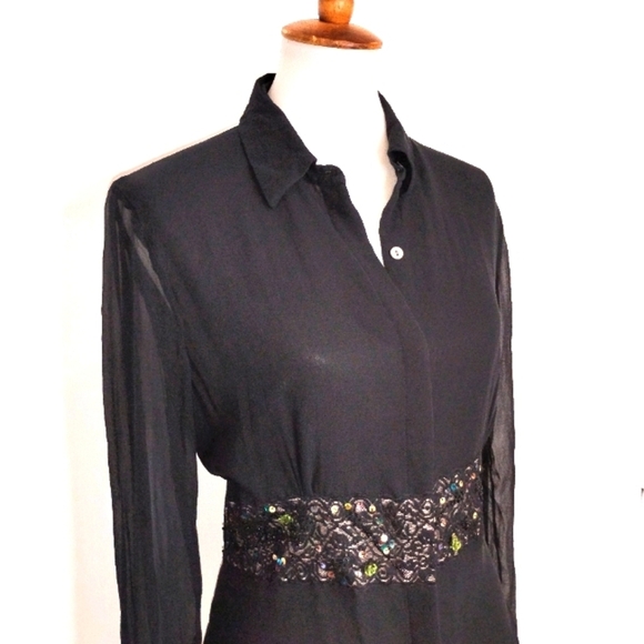 EDWARD SILK CHIFFON BLOUSE WITH EMBELLISHED WAIST BAND - Picture 1 of 11